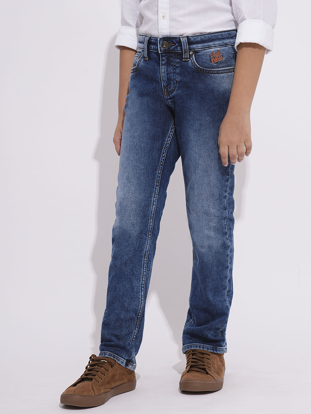 Blue Mid Rise Washed Regular Fit Jeans