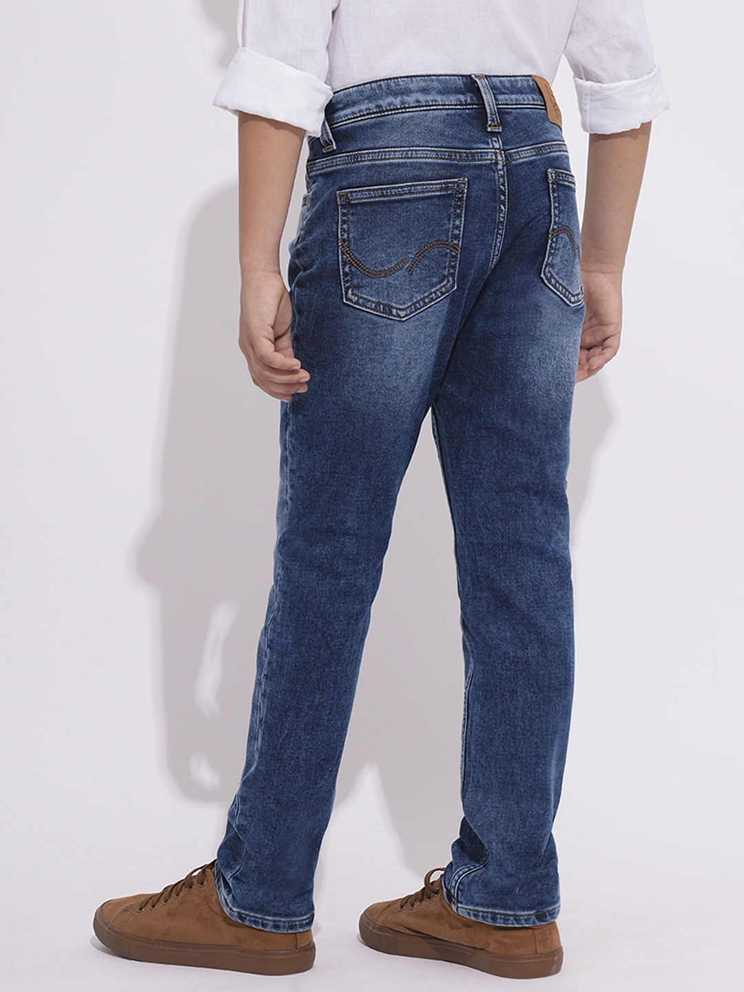 Blue Mid Rise Washed Regular Fit Jeans
