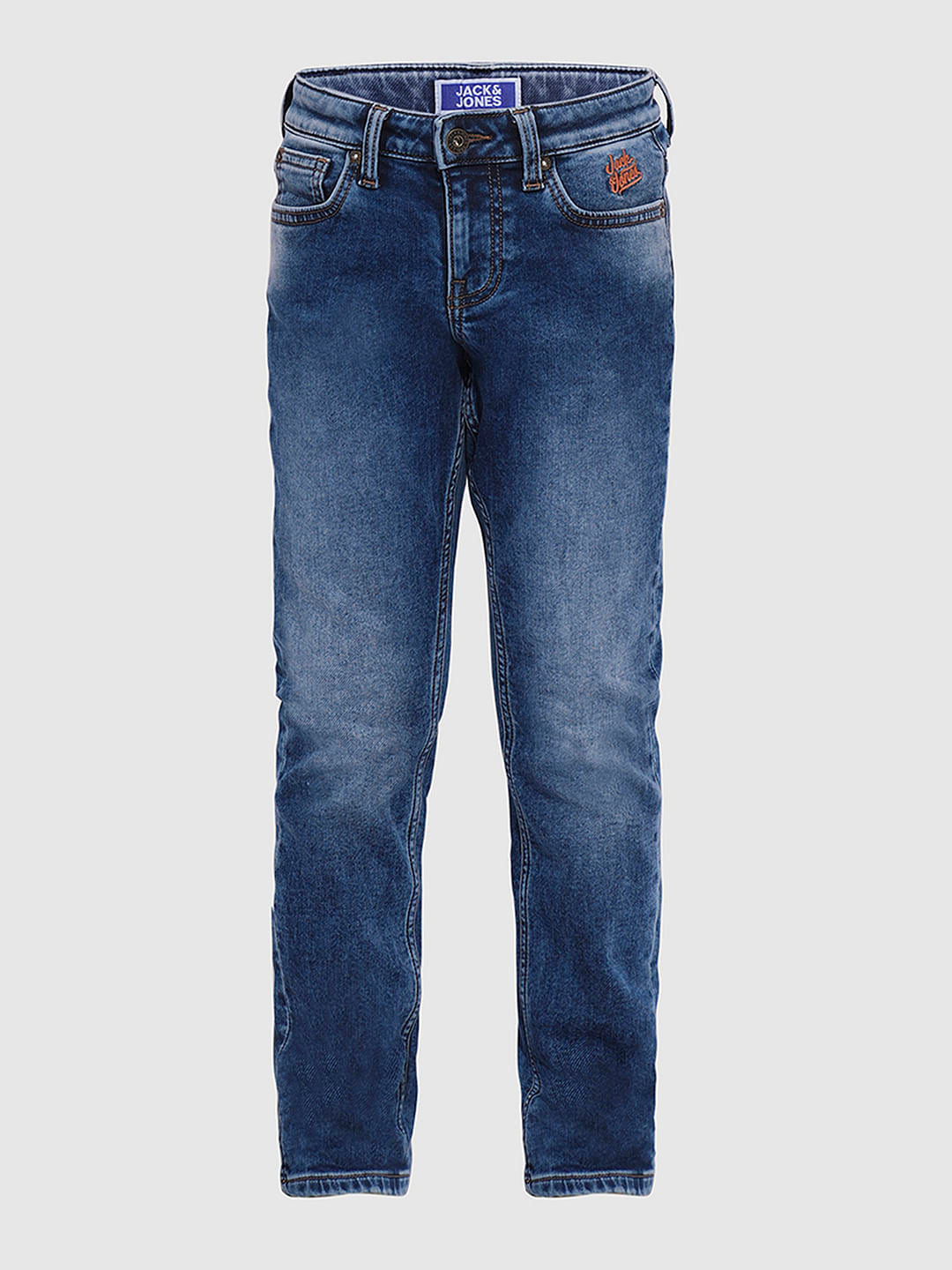 Blue Mid Rise Washed Regular Fit Jeans