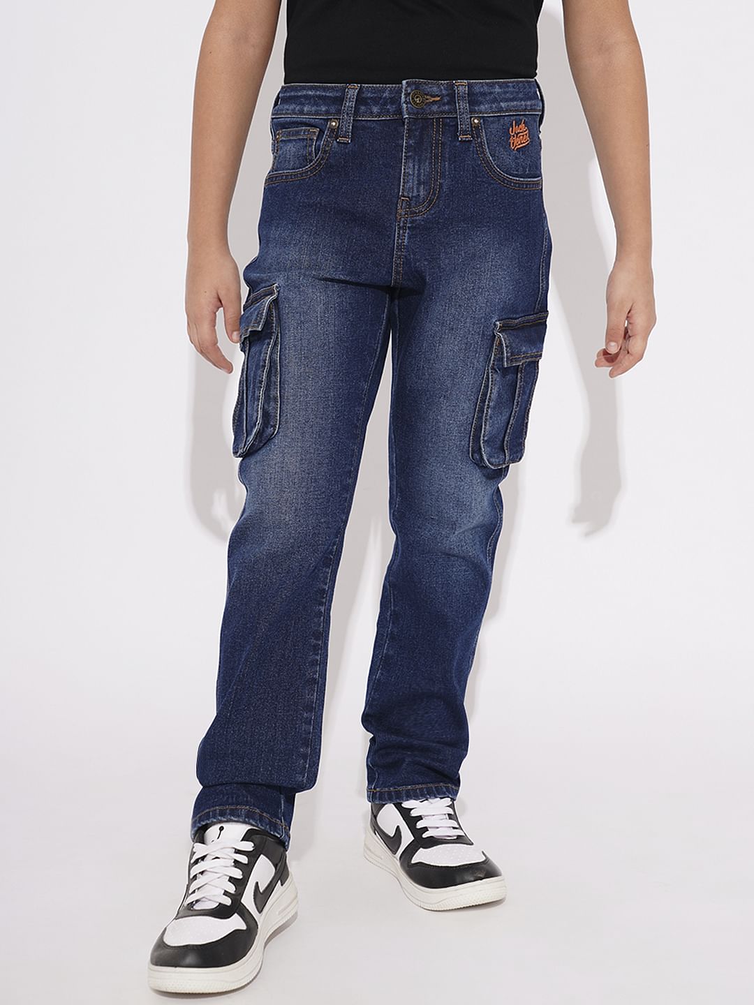 BOYS Dark Blue Patch Pockets Regular Fit Jeans