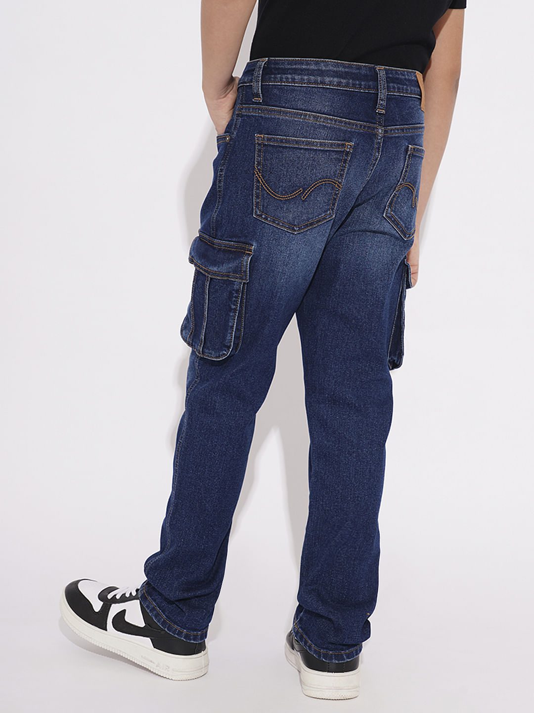 BOYS Dark Blue Patch Pockets Regular Fit Jeans