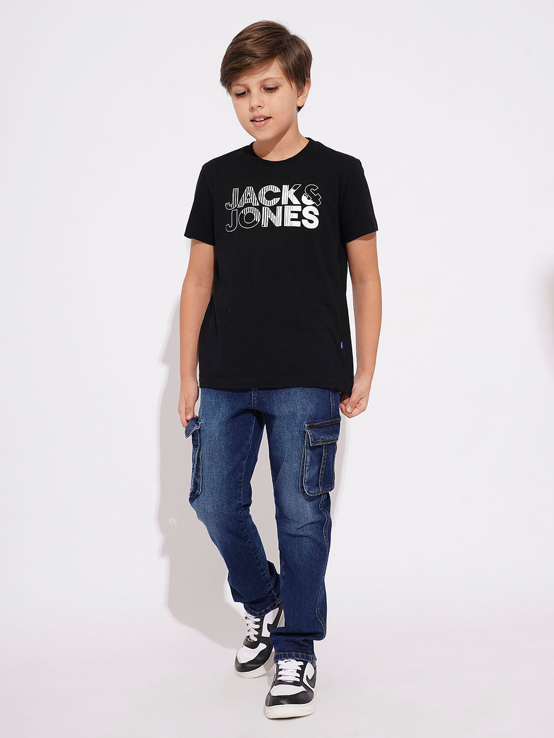 BOYS Dark Blue Patch Pockets Regular Fit Jeans