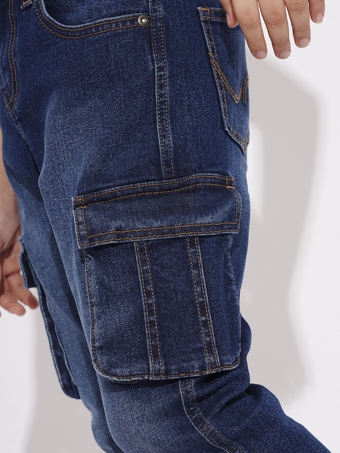 BOYS Dark Blue Patch Pockets Regular Fit Jeans