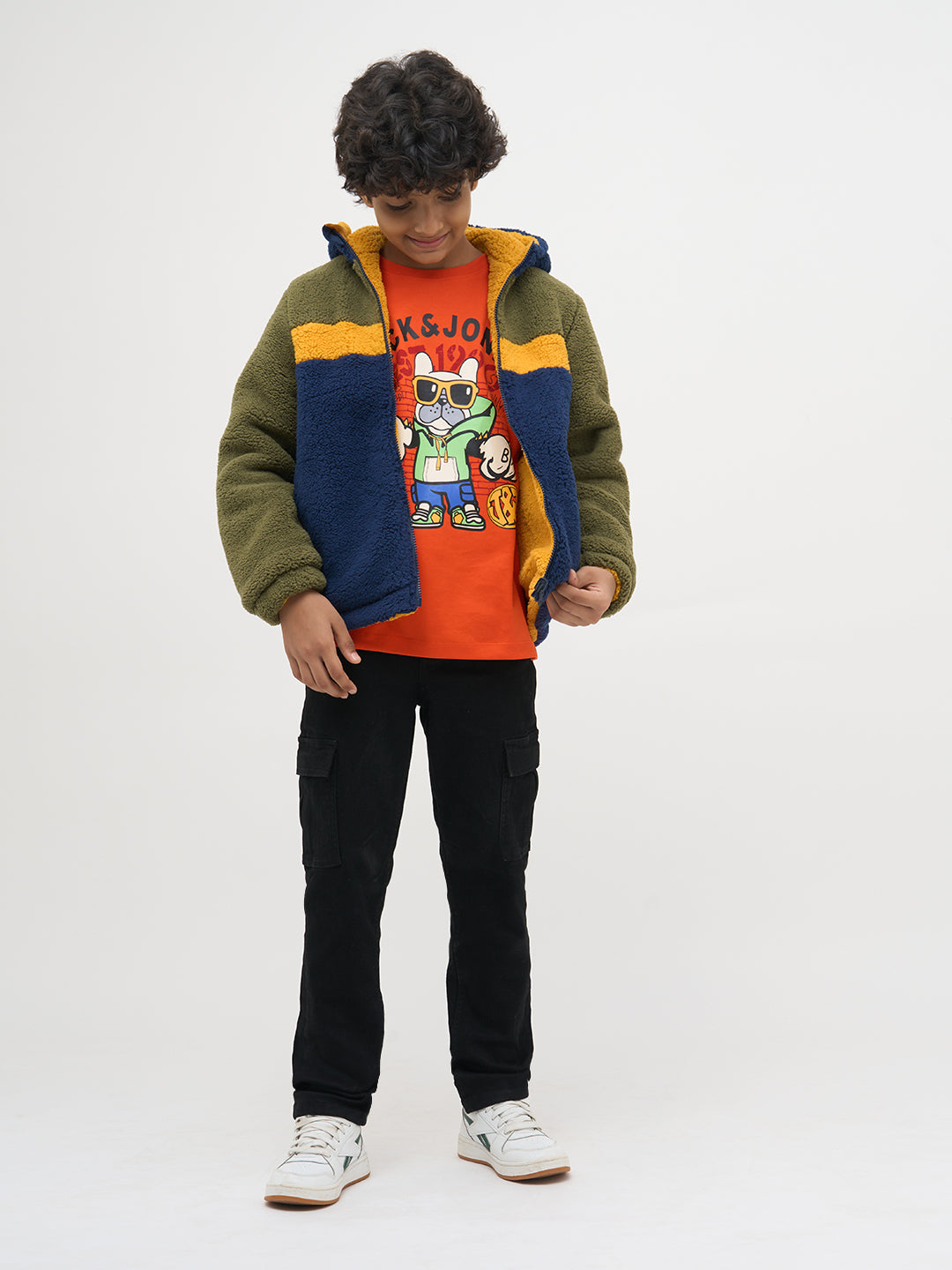 Boys Black Slim Fit Stretch Cargo Jeans With Flap Pockets