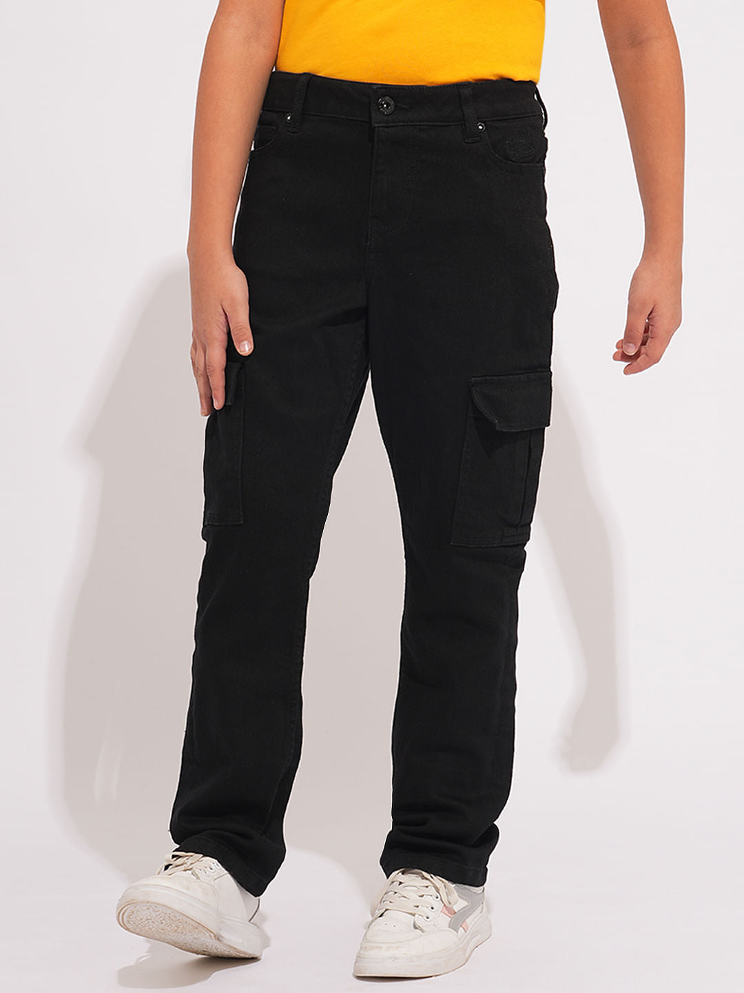 Black Patch Pocket Cotton Jeans