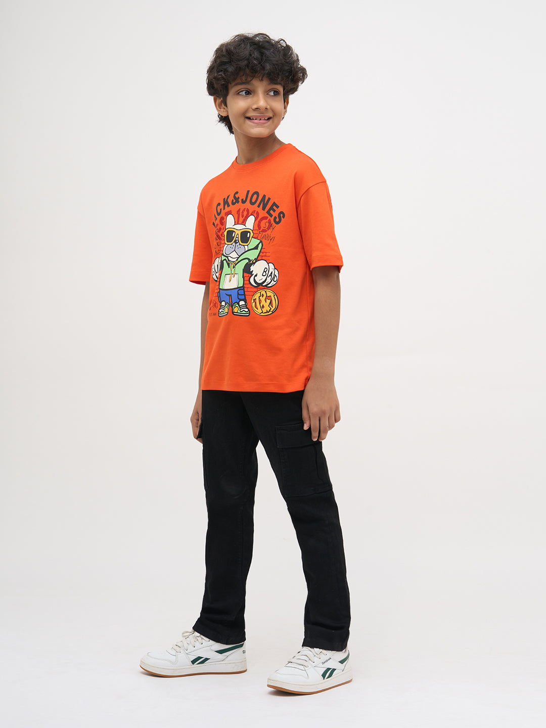 Boys Black Slim Fit Stretch Cargo Jeans With Flap Pockets