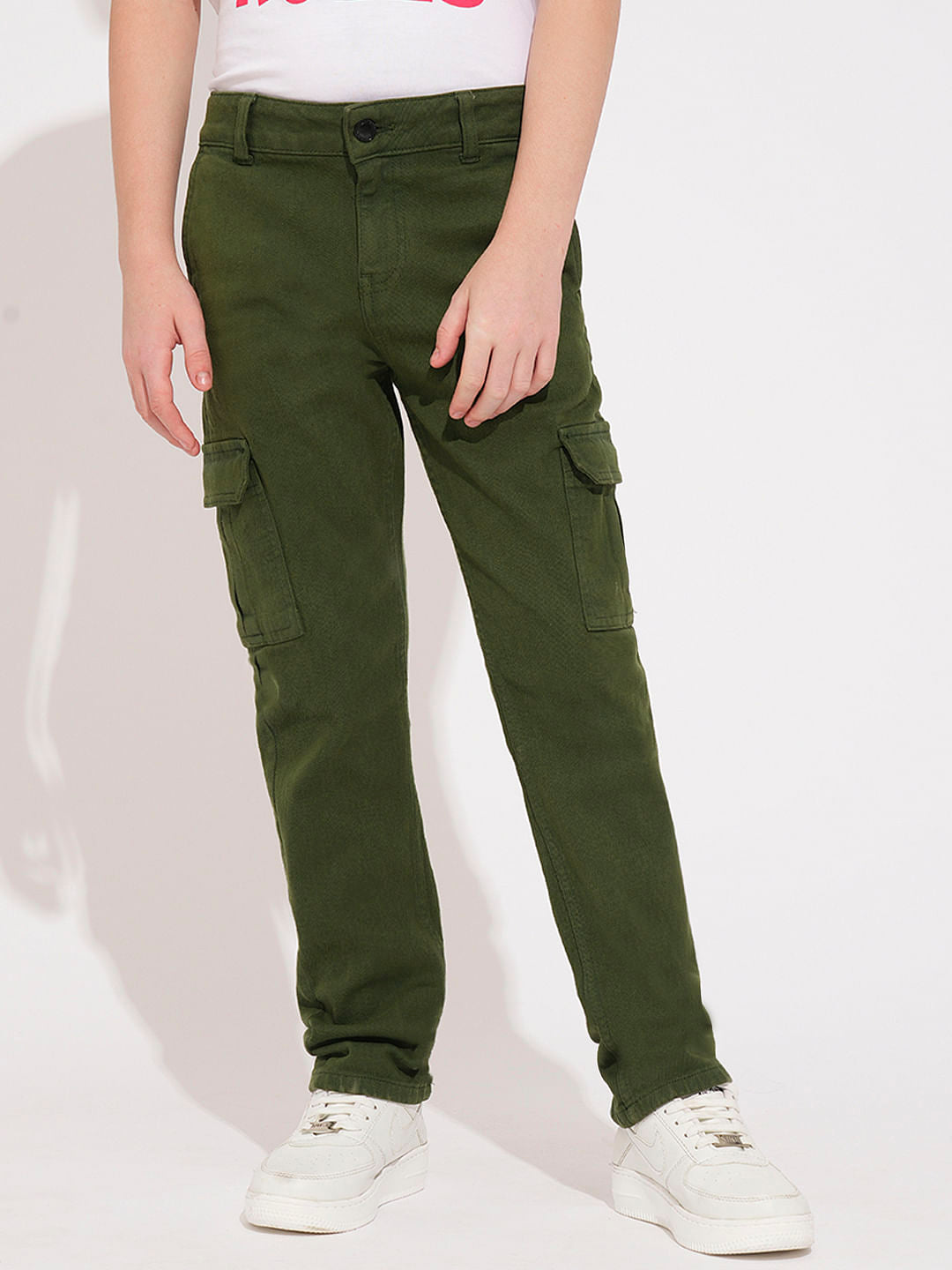 Boys Green Mid Rise Regular Fit Jeans