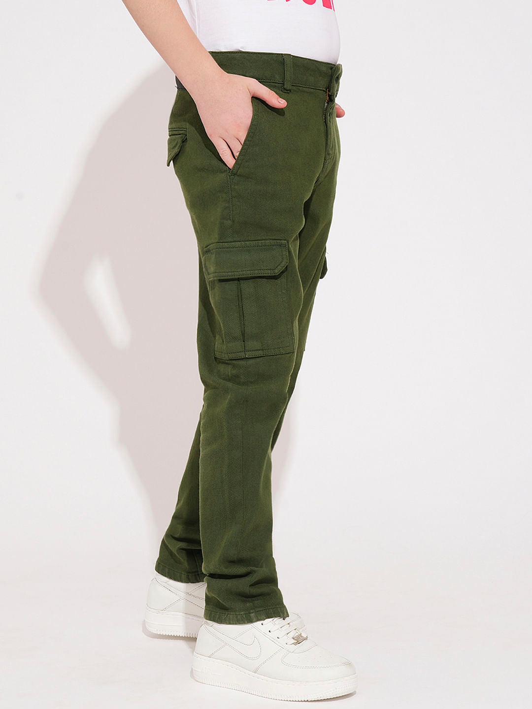 Boys Green Mid Rise Regular Fit Jeans