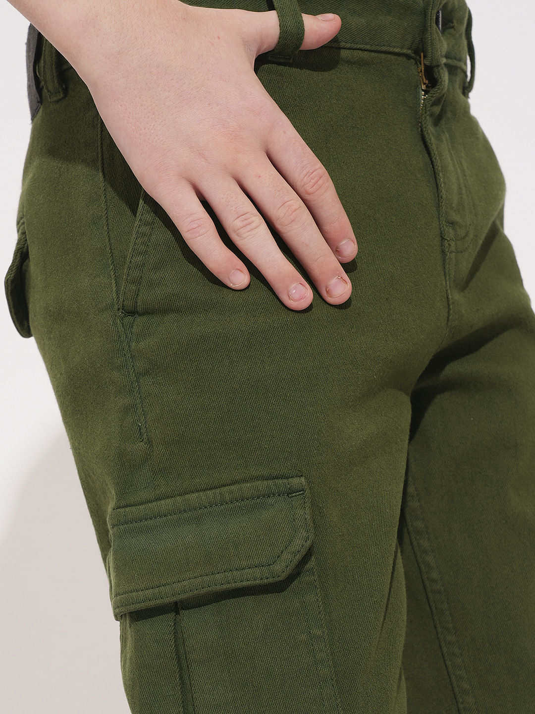 Boys Green Mid Rise Regular Fit Jeans