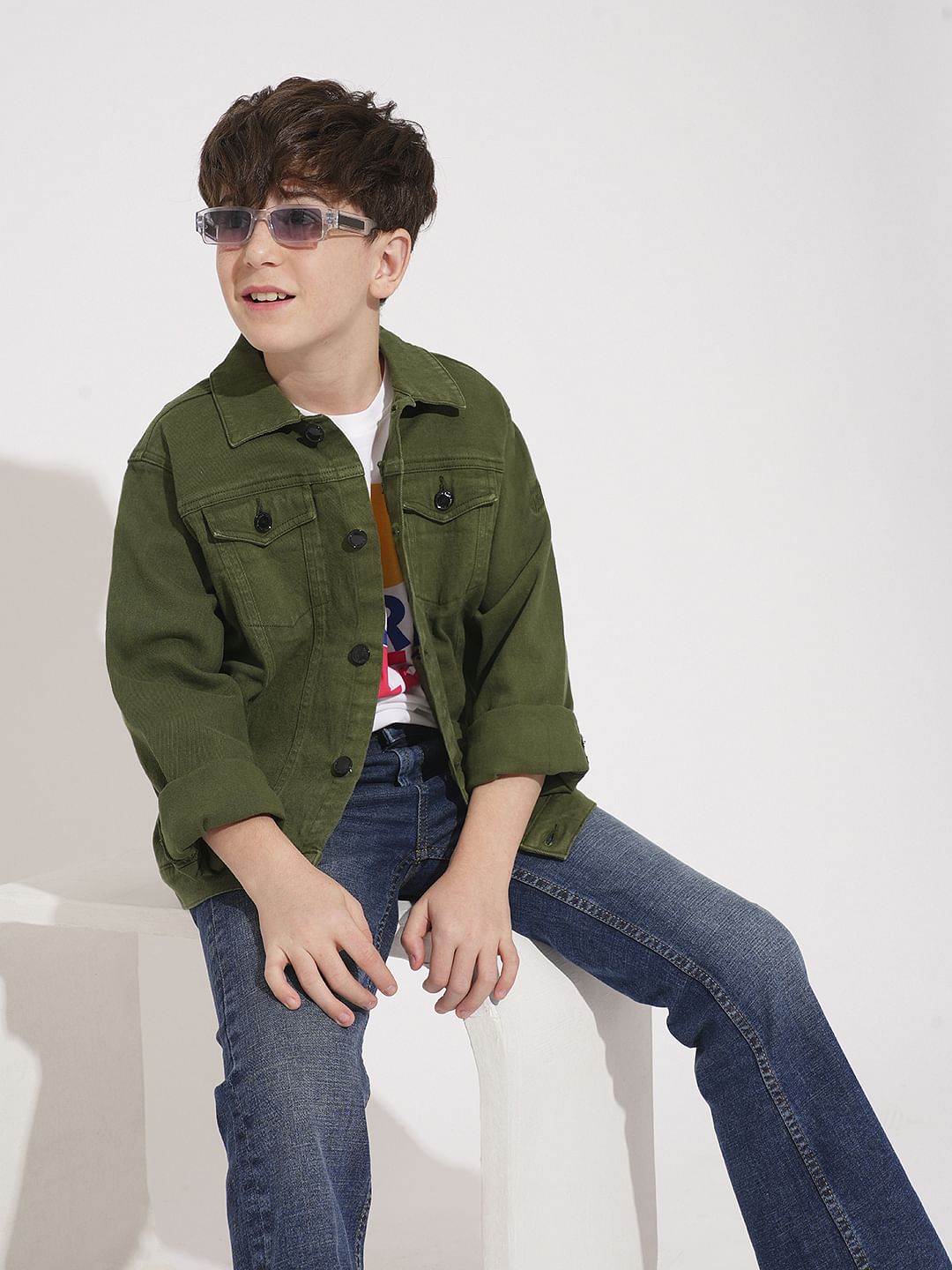 Boys Green Denim Jacket