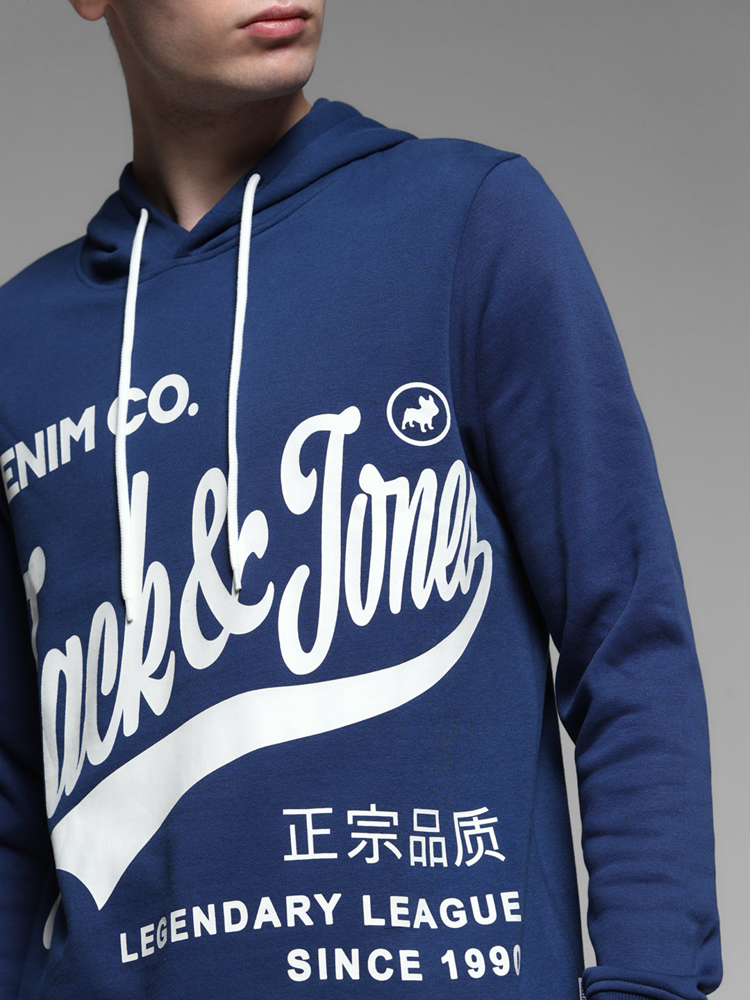 Blue Printed Hooded Sweatshirt