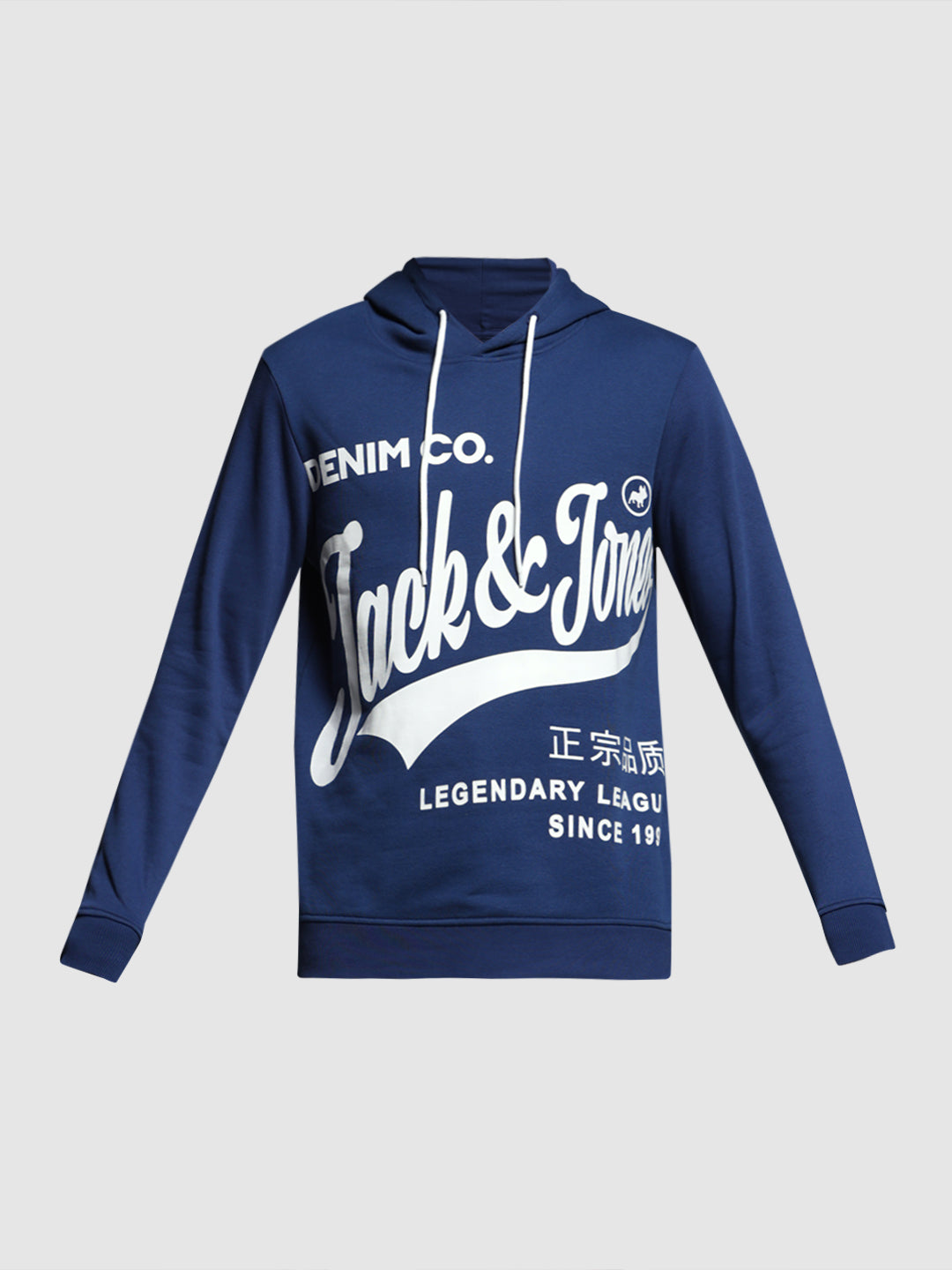 Blue Printed Hooded Sweatshirt