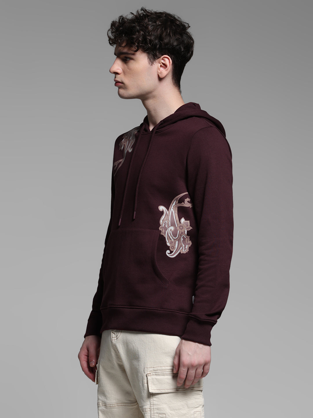 Wine Printed Hooded Sweatshirt