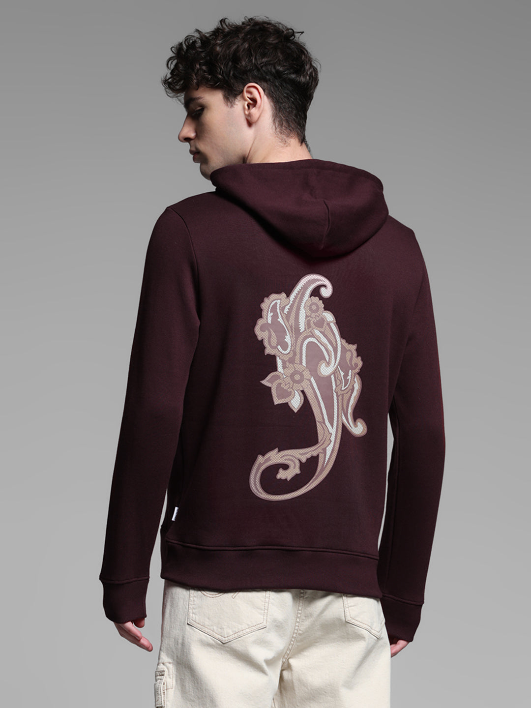 Wine Printed Hooded Sweatshirt