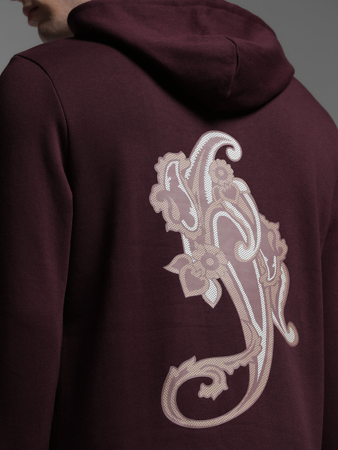 Wine Printed Hooded Sweatshirt