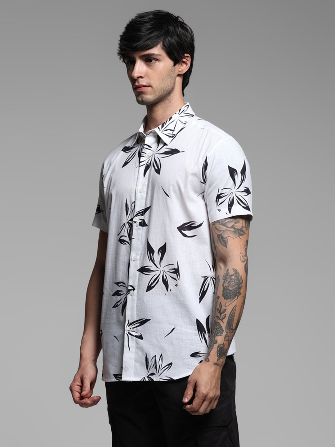 White Floral Short Sleeves Shirt
