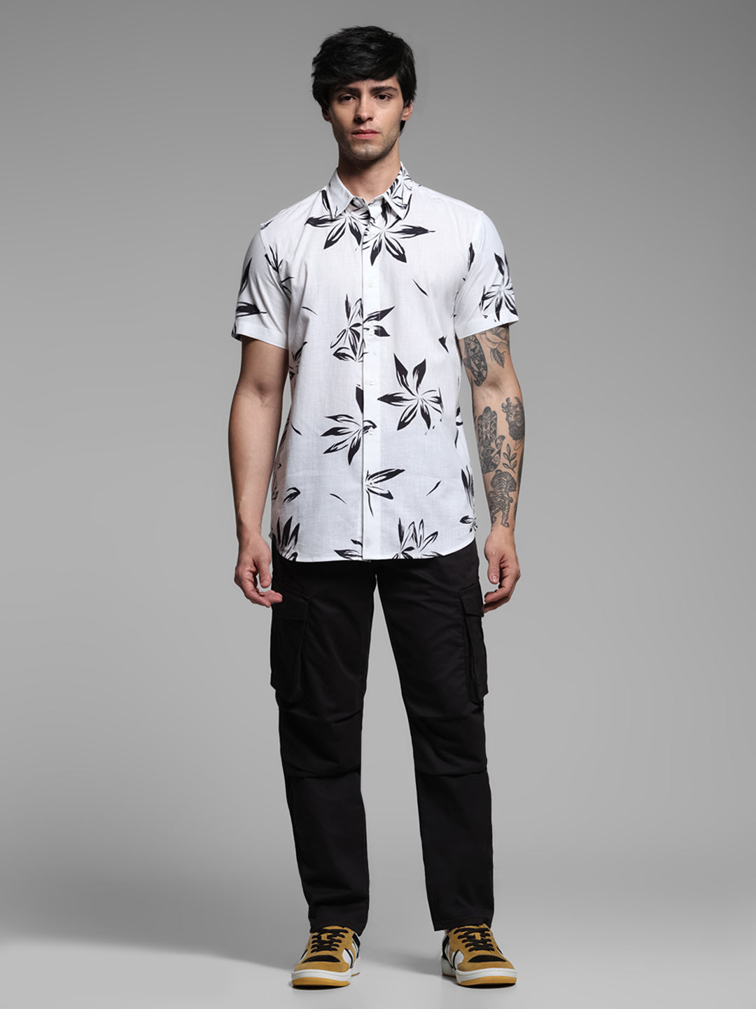 White Floral Short Sleeves Shirt