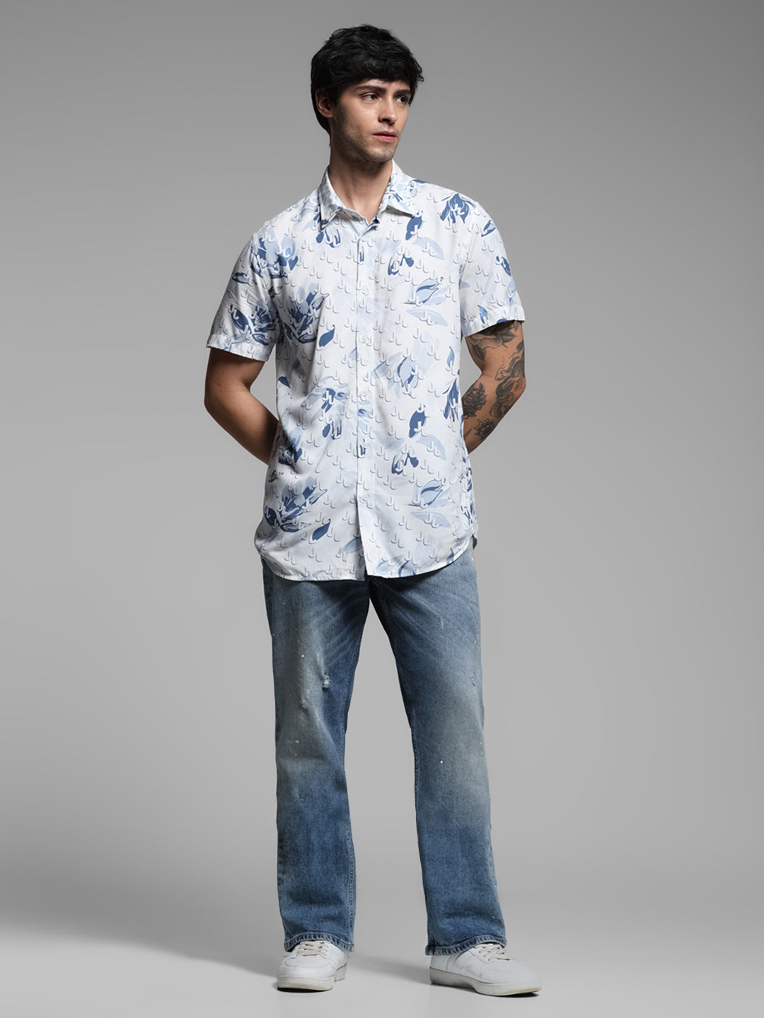 White Floral Print Shirt