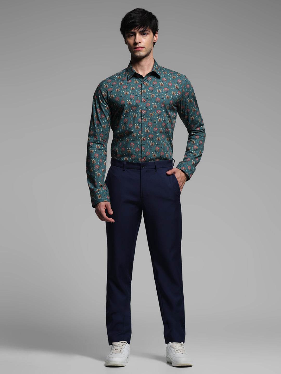 Green Floral Print Cotton Shirt