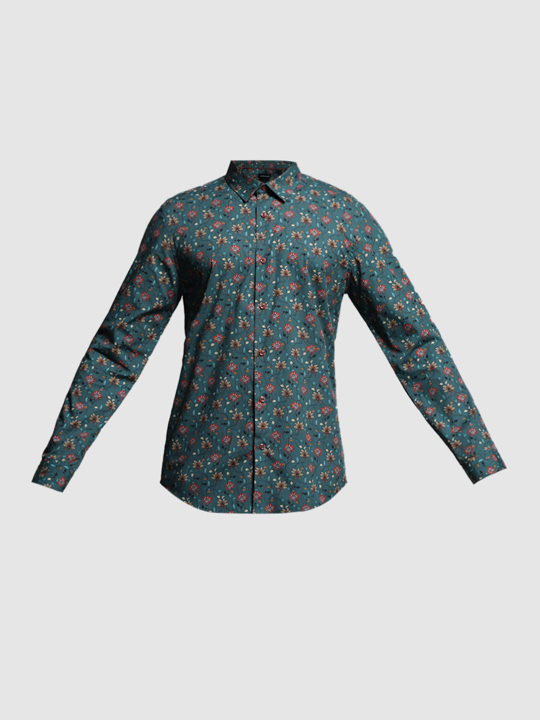Green Floral Print Cotton Shirt