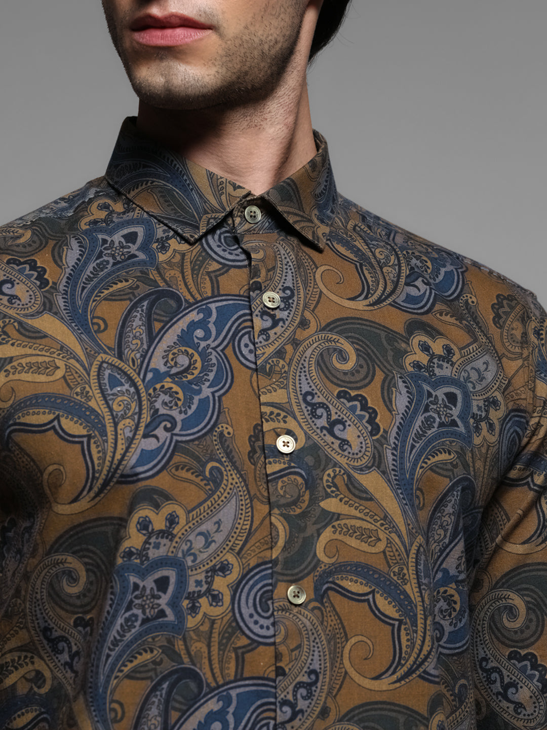 Brown Printed Cotton Shirt
