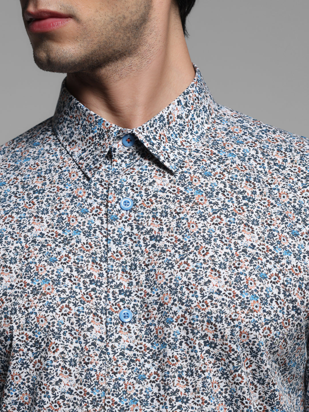White Floral Slim Fit Shirt