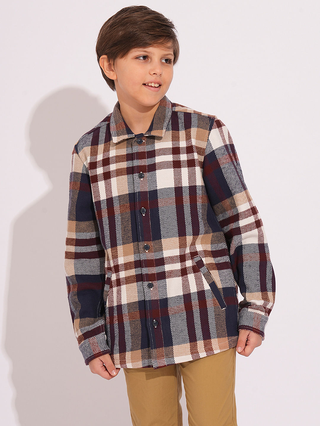 Boys Brown Check Shacket