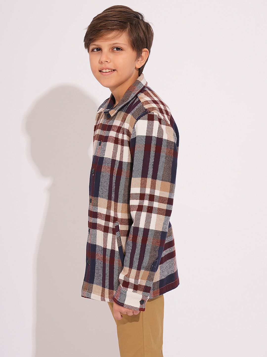 Boys Brown Check Shacket