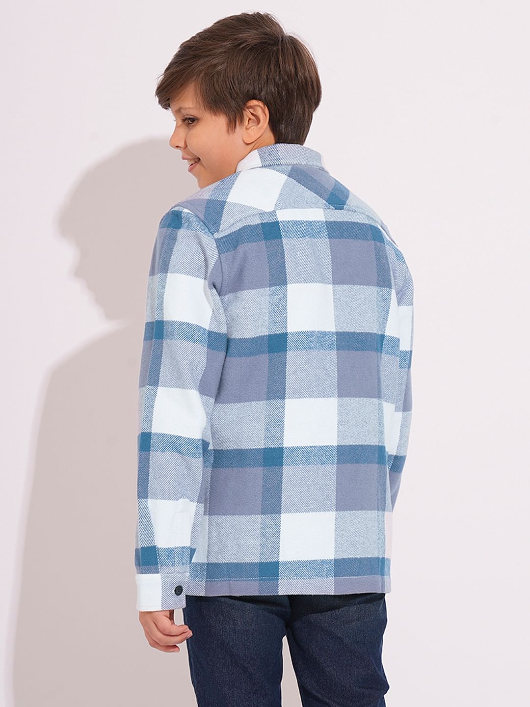 Boys Light Blue Check Shacket