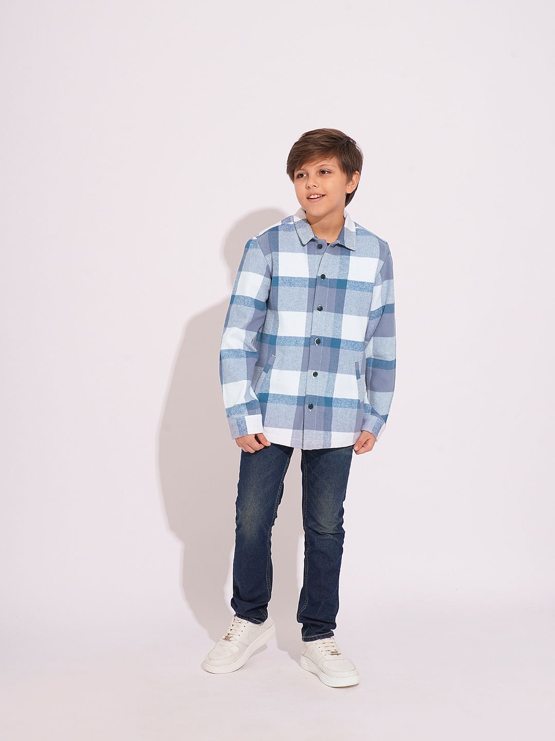 Boys Light Blue Check Shacket