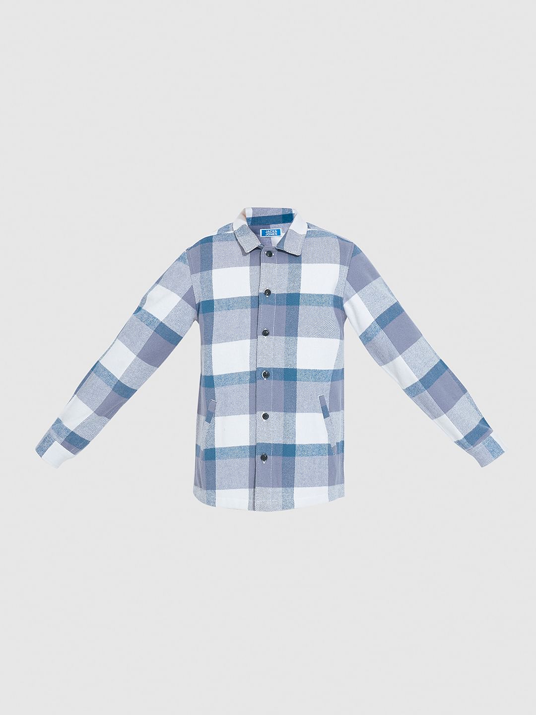 Boys Light Blue Check Shacket