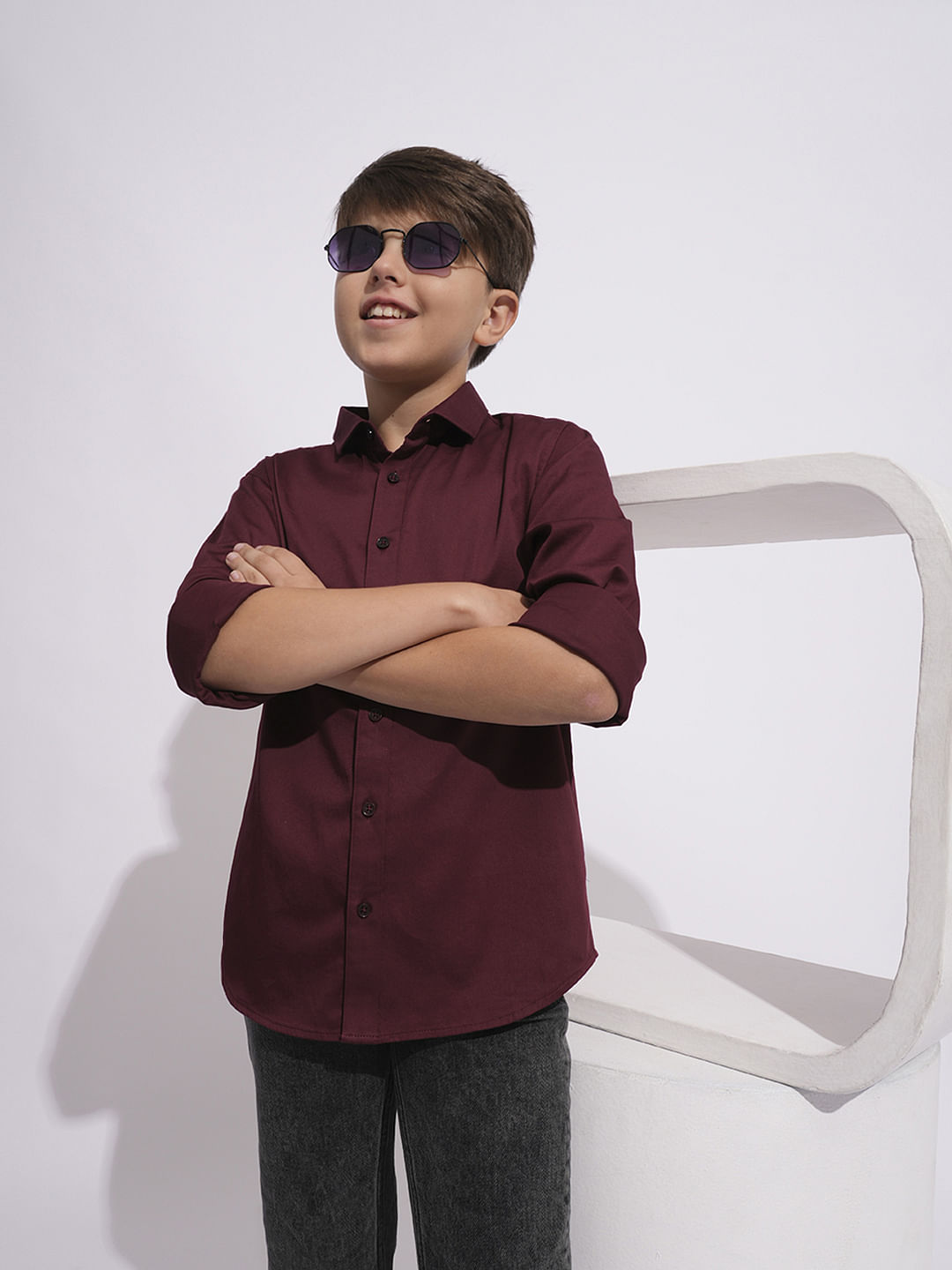 Boys Maroon Full Sleeves Shirt
