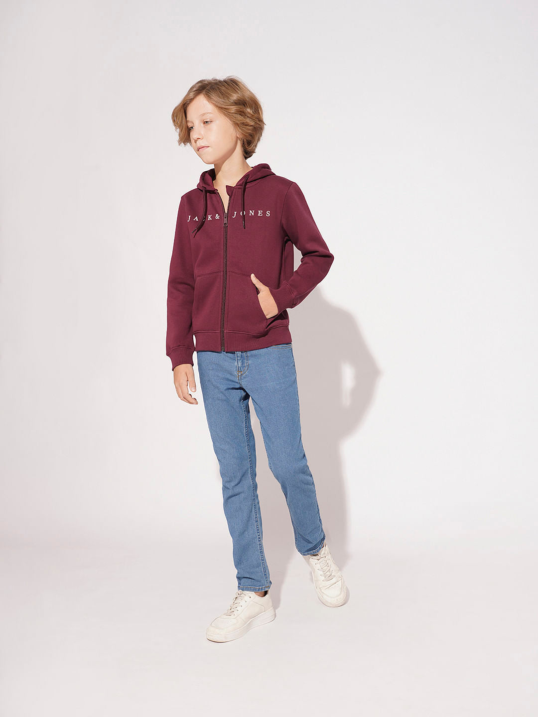 Boys Maroon Hooded Logo Print Sweatshirt