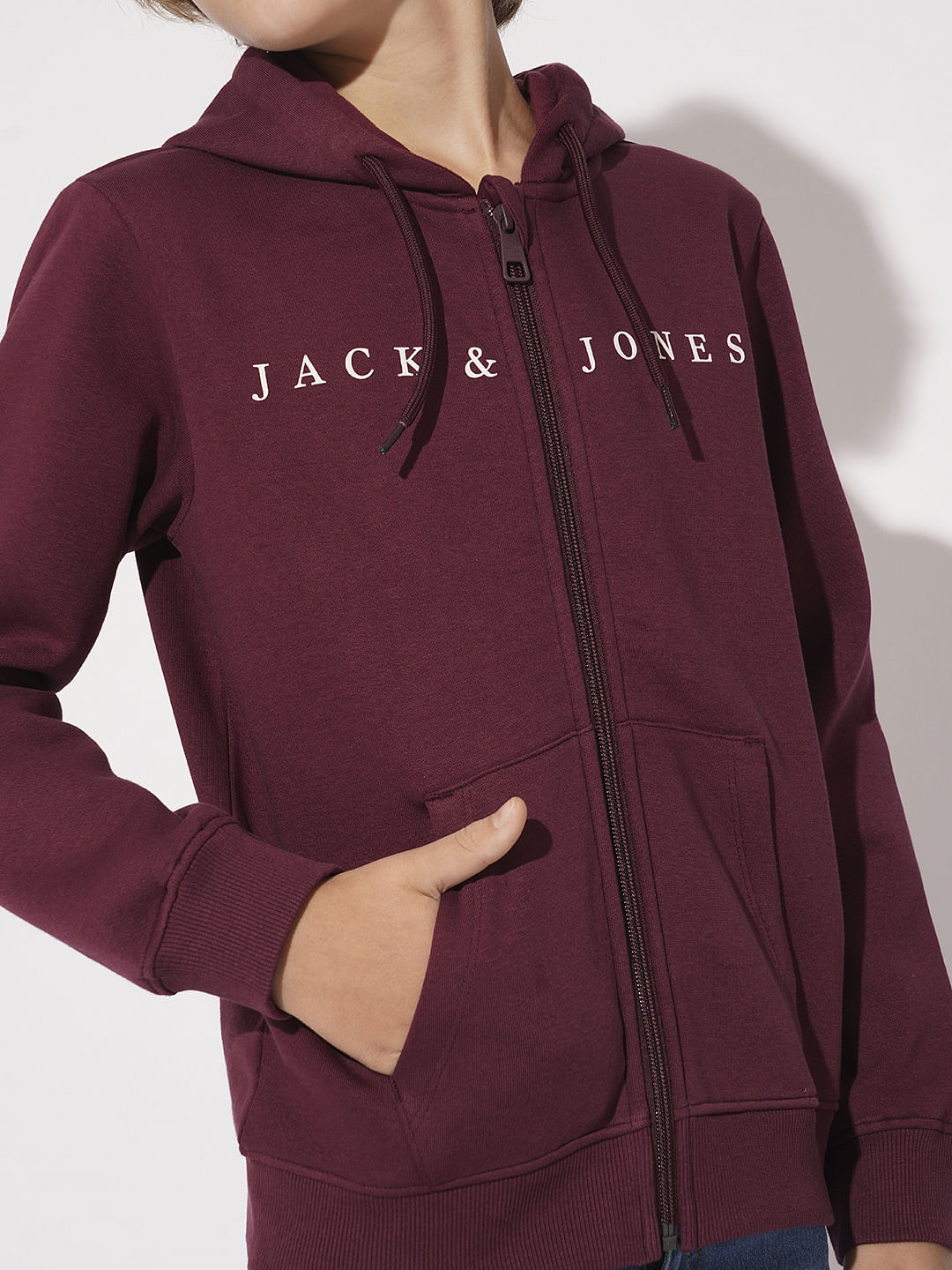 Boys Maroon Hooded Logo Print Sweatshirt