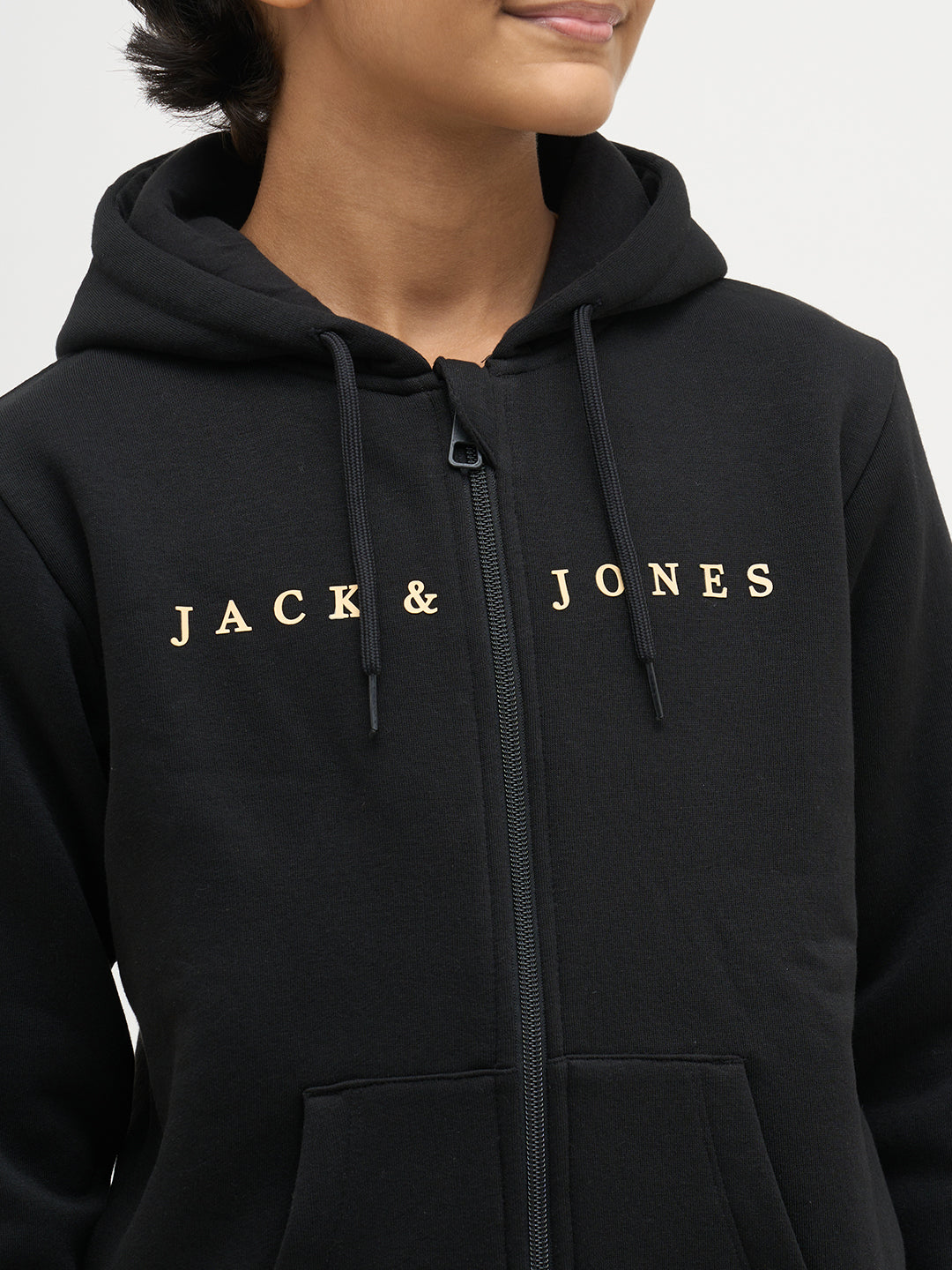 Boys Black Zip-Up Hooded Sweatshirt