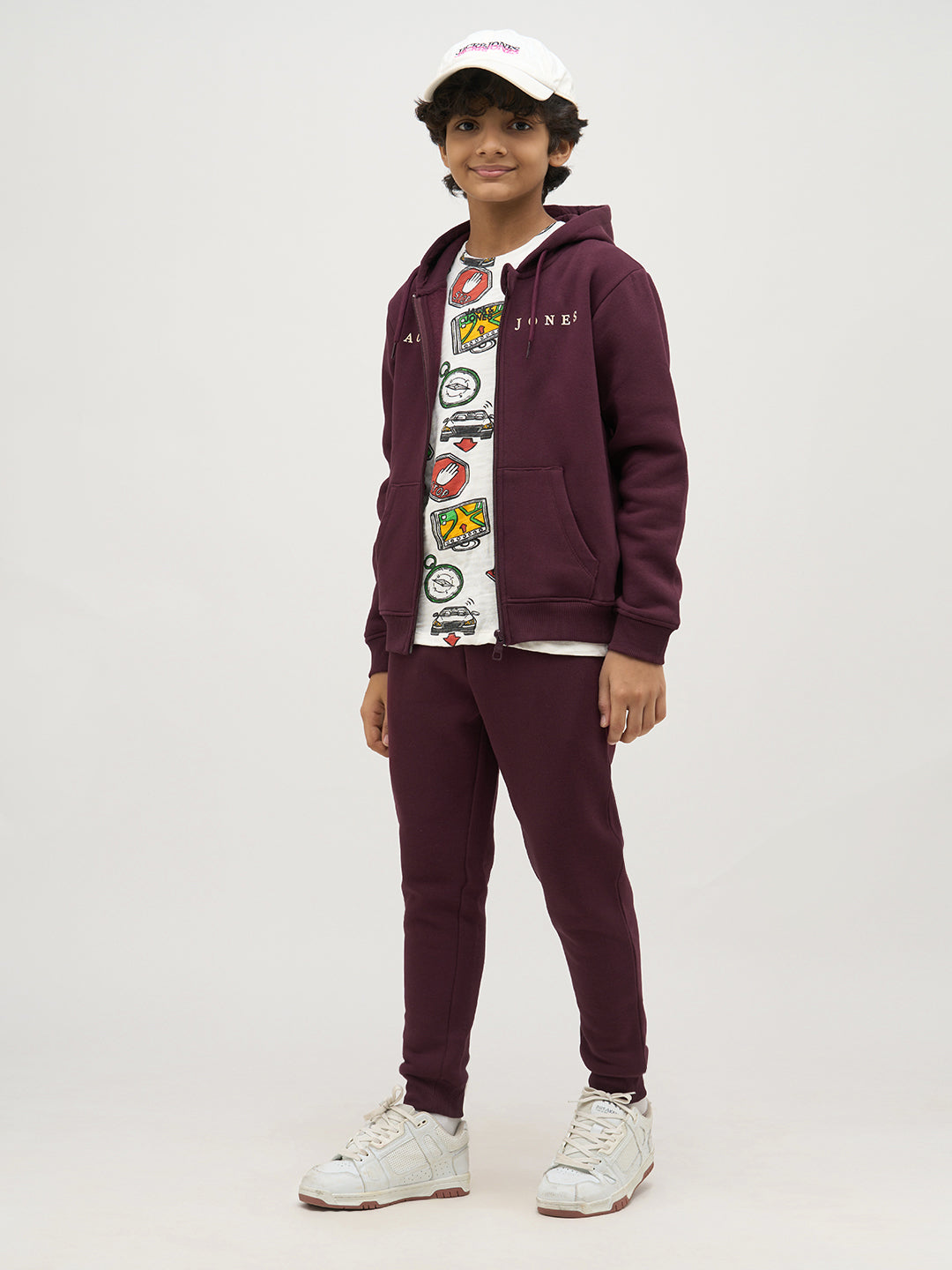Boys Maroon Zip-Up Hooded Sweatshirt