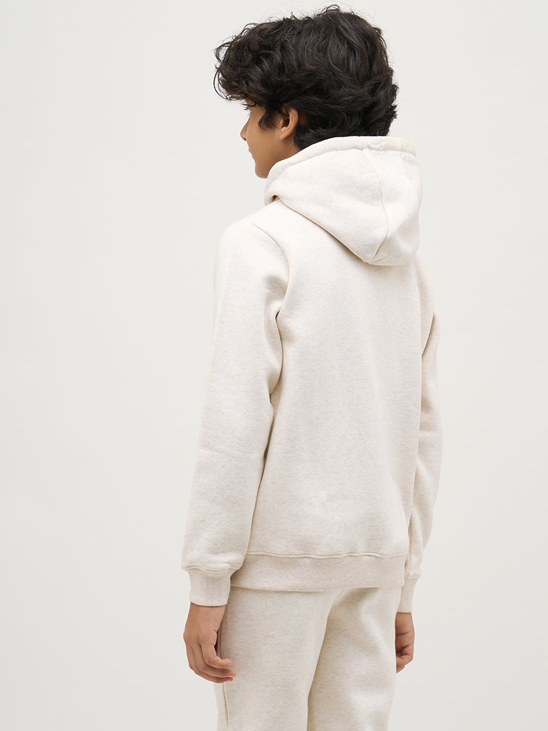 Boys White Zip-Up Hooded Sweatshirt