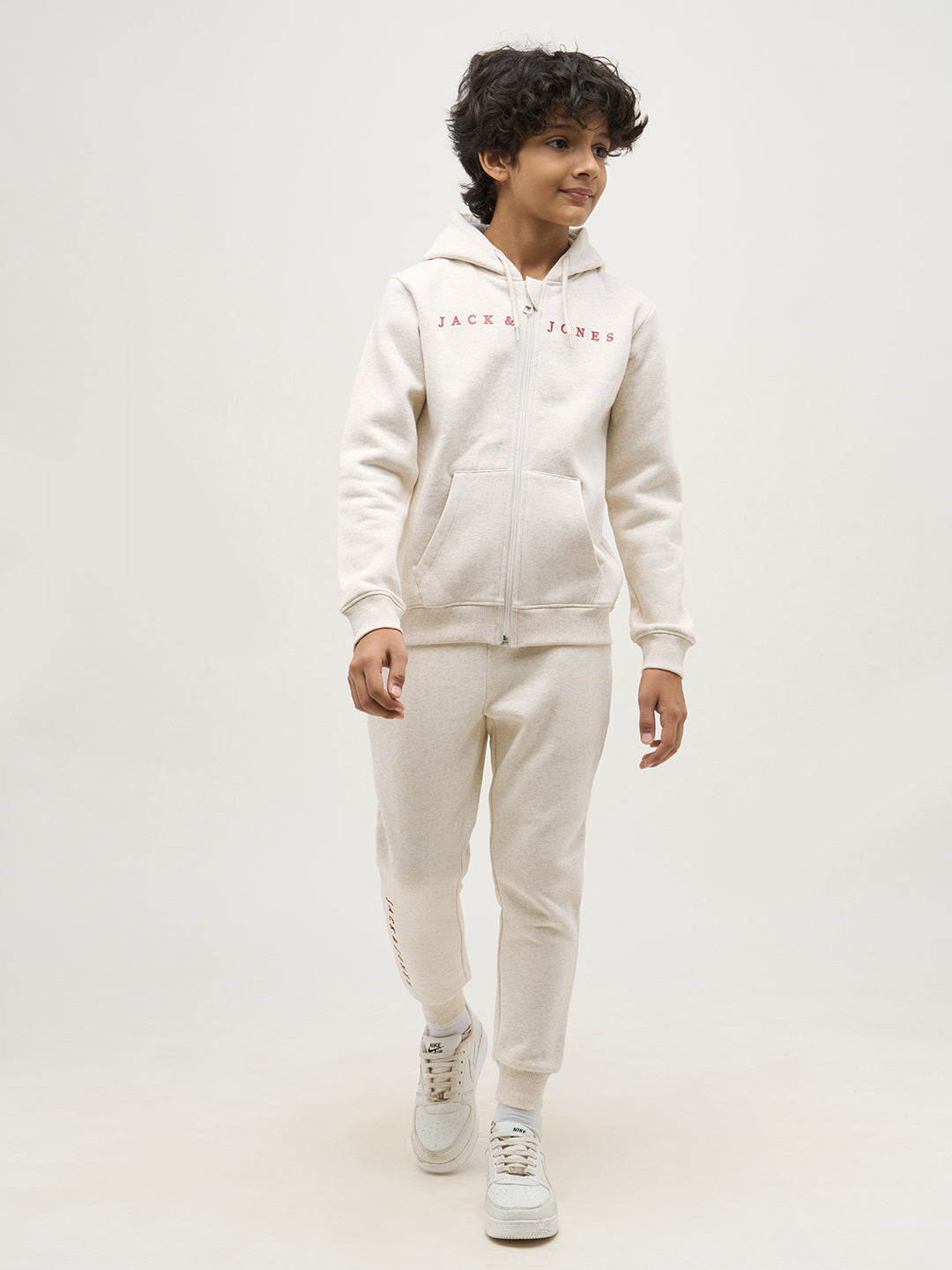 Boys White Zip-Up Hooded Sweatshirt