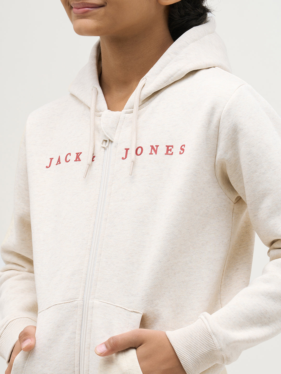 Boys White Zip-Up Hooded Sweatshirt