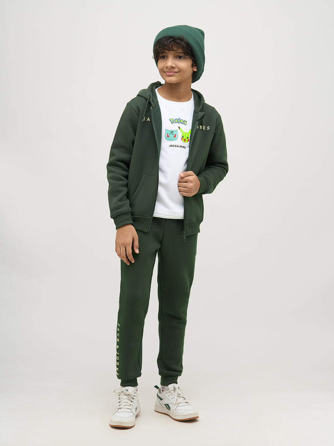 Boys Green Logo Text Hooded Sweatshirt