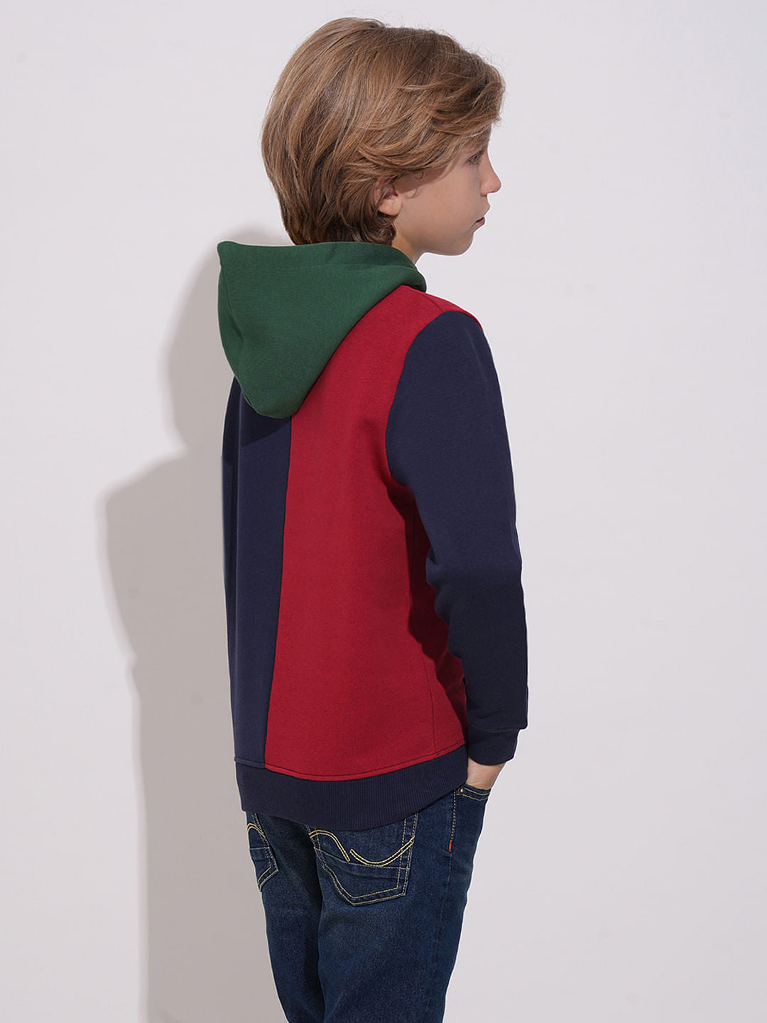 Boys Blue Colourblocked Hooded Sweatshirt