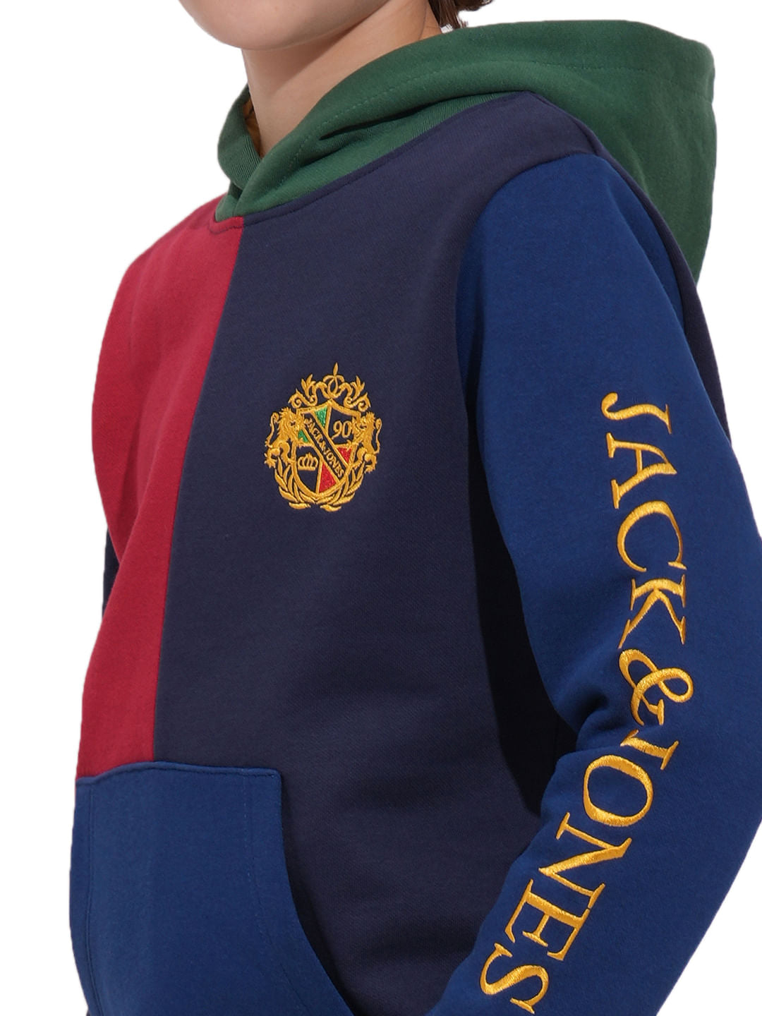 Boys Blue Colourblocked Hooded Sweatshirt