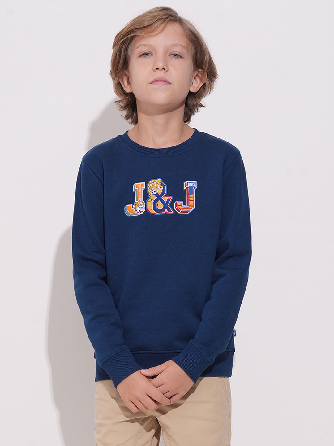 Boys Blue Applique Patchwork Sweatshirt