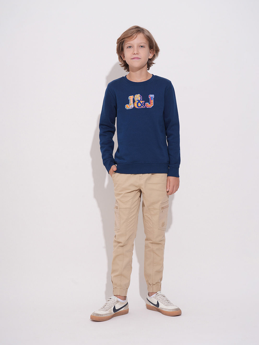 Boys Blue Applique Patchwork Sweatshirt