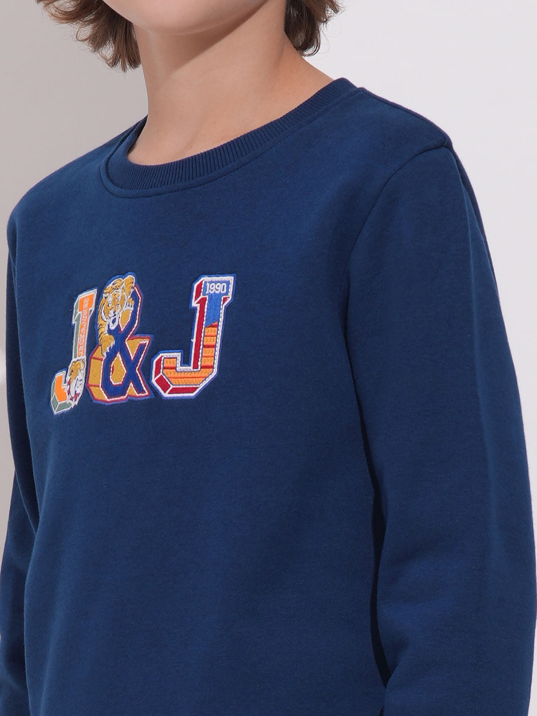 Boys Blue Applique Patchwork Sweatshirt