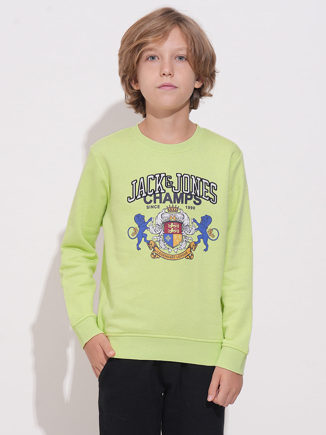 Boys Pastel Green Printed Sweatshirt