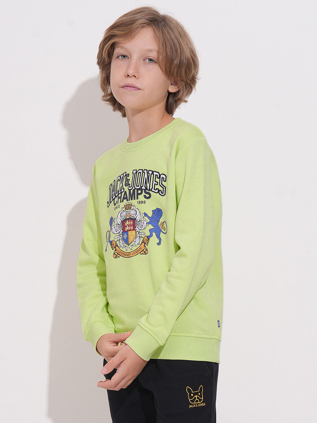 Boys Pastel Green Printed Sweatshirt