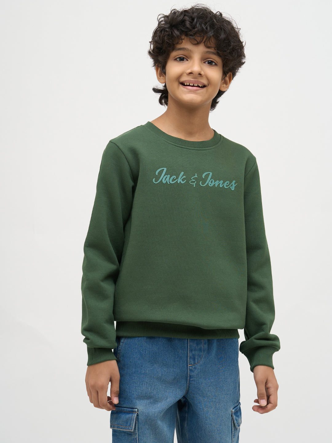 Boys Green Logo Text Sweatshirt