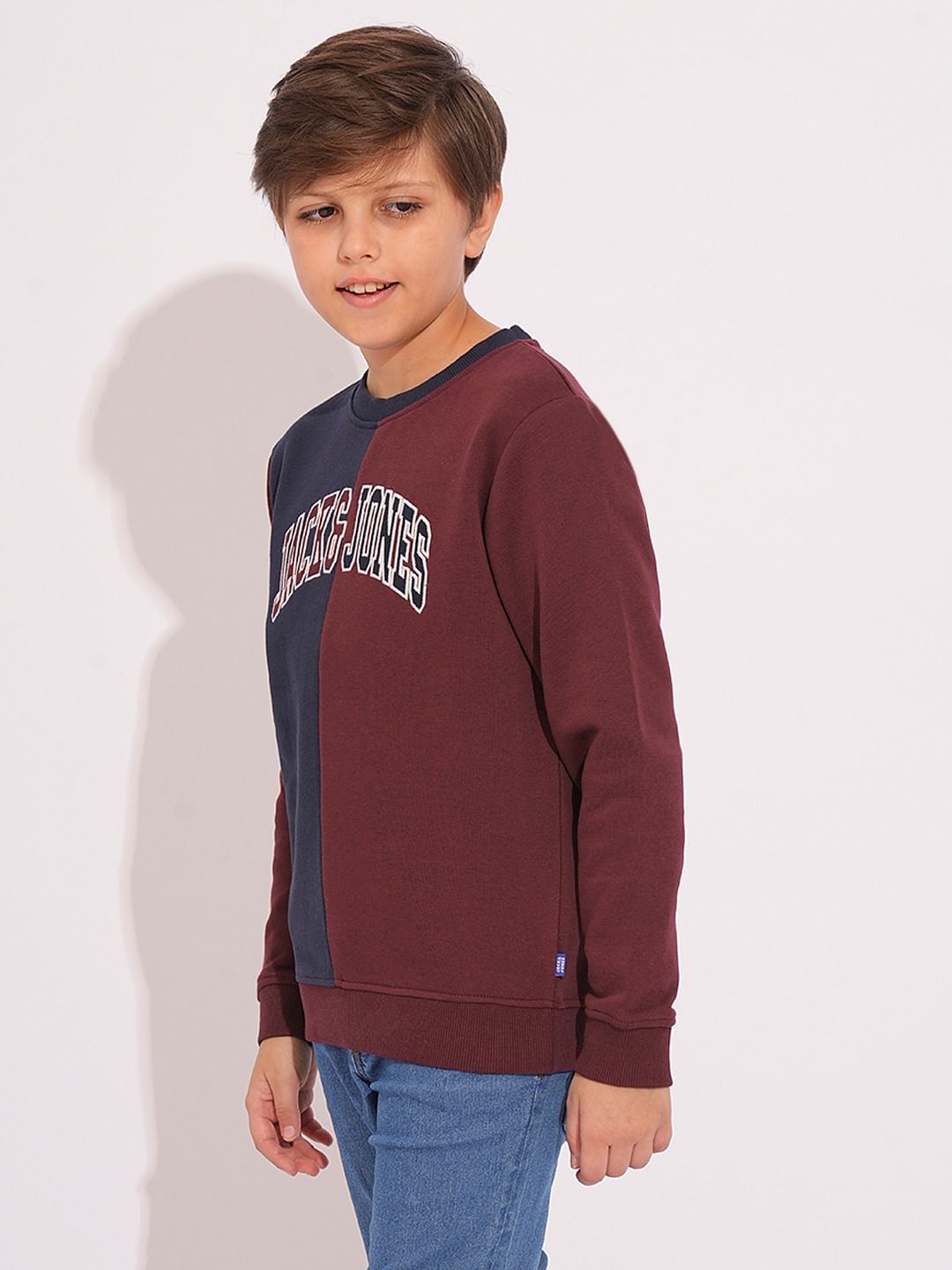 Boys Maroon Colourblocked Sweatshirt