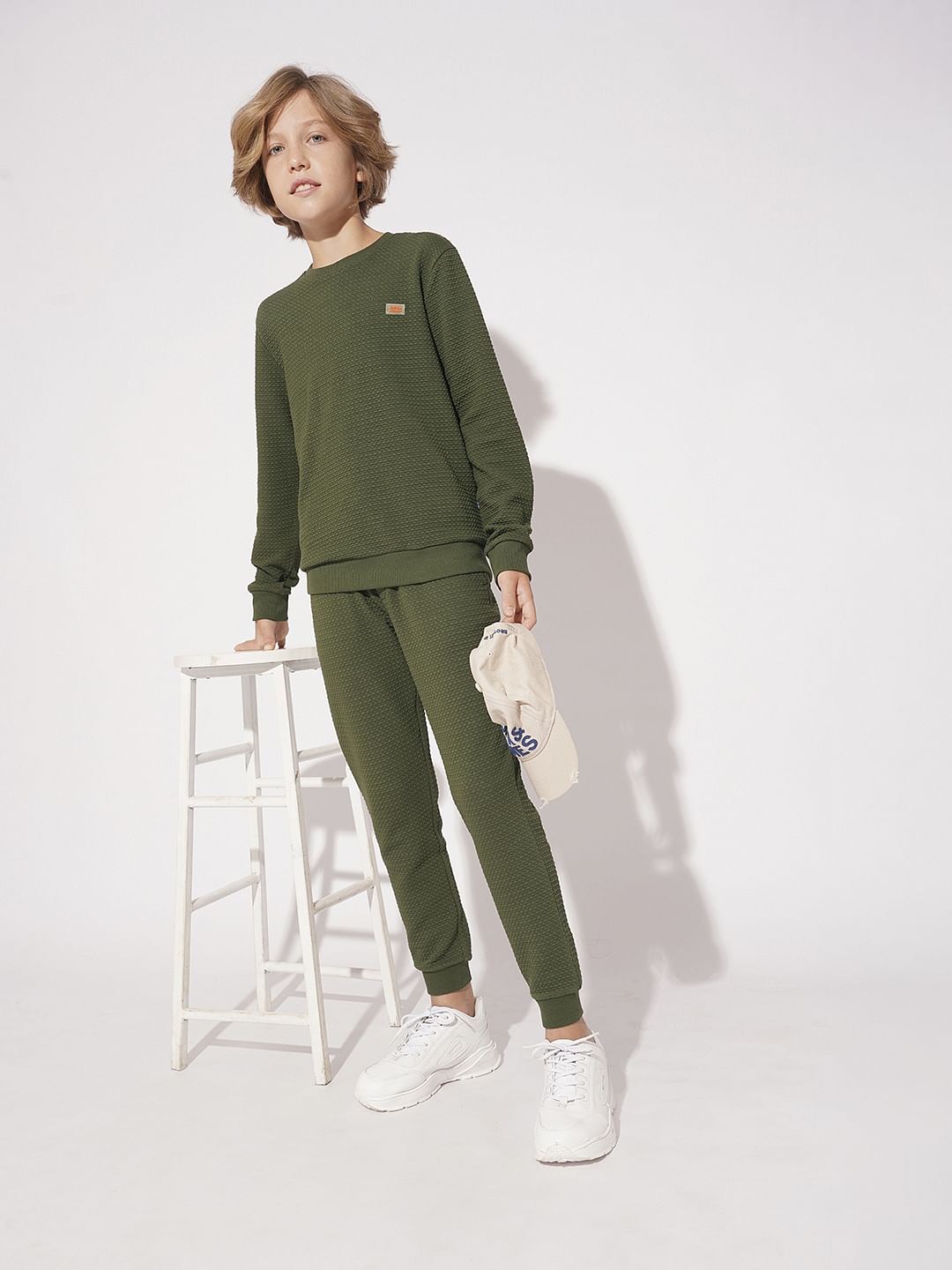 トップス c-boy style Mode Neutral (No.74) Boys Olive Textured Co-ord Set Sweatshirt